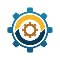 Symmetrical arrangement of gear wheels and cogs forming a logo for a company, Gear wheels and cogs in a symmetrical pattern, minimalist simple modern logo design vector