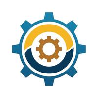 Symmetrical arrangement of gear wheels and cogs forming a logo for a company, Gear wheels and cogs in a symmetrical pattern, minimalist simple modern logo design vector