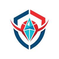 logo presentando azul y rojo colores con un diamante en el centro, gráfico diseño inspirado por el concepto de riesgo administración vector