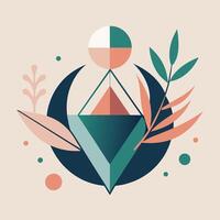 Geometric design featuring leaves and a ball, creating a harmonious visual composition, Geometric shapes with a touch of femininity, minimalist simple modern logo design vector