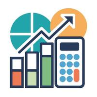 A calculator placed next to a bar graph, illustrating financial calculations, Explore the idea of financial calculations through a minimalist artistic lens vector