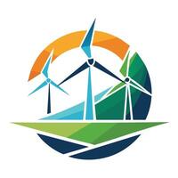 un grupo de molinos de viento arreglado en un círculo, geométrico formas representando viento turbinas en movimiento, minimalista sencillo moderno logo diseño vector