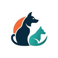 un perro y gato son pacíficamente sentado siguiente a cada otro en un minimalista y moderno diseño, perro y gato logo diseño, minimalista sencillo moderno logo diseño vector