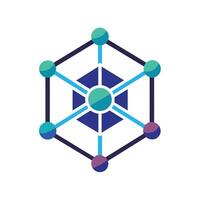 Icon of a hexagonal structure in shades of blue and purple, representing network connectivity through geometric shapes, A geometric shape representing connectivity and innovation vector