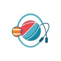 A ball of yarn sits next to a pair of headphones, Jump rope and medicine ball set-up, minimalist simple modern logo design vector