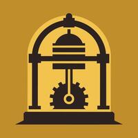 A clock locked inside a metal cage, creating a sense of confinement and restriction, Graphic representation of a hydraulic press machine, minimalist simple modern logo design vector