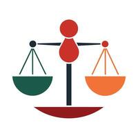 A person is standing on top of a balance scale, representing the concept of balance and equality, Symbolic representation of balance and equality, minimalist simple modern logo design vector