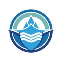 Minimalist emblem logo design for a water company, featuring symbolic elements related to water and sustainability, Develop a minimalist emblem for a charity supporting clean water initiatives vector