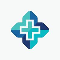 un minimalista logo presentando un azul y verde color esquema con un prominente cruzar diseño, médico cruzar logo diseño icono plantilla, minimalista sencillo moderno logo diseño vector
