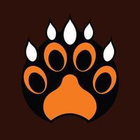 Close-up of an orange and black bear paw with drops of water, Minimalist bear paw print, minimalist simple modern logo design vector