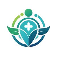 Logo featuring a cross in blue and green colors, Invent a simple logo for a virtual healthcare assistant, minimalist simple modern logo design vector