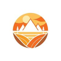 un logo presentando montañas y arboles en el fondo, diseñado en un limpiar y elegante manera, Moda un limpiar y elegante logo encarnando sencillez y calor vector