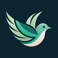 A bird posing gracefully with vibrant green leaves attached to its wings, creating a unique and striking visual, logo bird icon templet , minimalist simple modern logo design vector