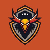 Majestic eagle with stars on its head on vibrant orange backdrop, Incorporate iconic colors representing team pride logo, minimalist simple modern logo design vector