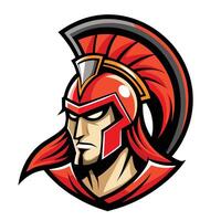 un espartanos cabeza vistiendo un negrita rojo casco exudando fuerza y determinación, desatraillar espartano espíritu con sorprendentes casco mascota logo vector