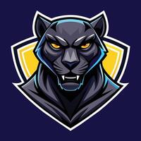 A sleek black panther mascot with yellow eyes depicted in a modern design, Sleek Black Panther Logo Mascot, Modern vector