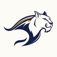 un sofisticado minimalista logo presentando un tigres cabeza en blanco y azul colores, elegante minimalista Puma logo, sofisticado logo vector