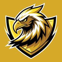 un poderoso dorado águila cabeza en contra un vibrante amarillo fondo, exhibiendo fuerza y intensidad, dorado águila logo y mascota ilustración, dinámica gráfico vector