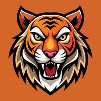 A tigers head with its mouth open in a fierce snarl, showing its sharp teeth and powerful jaw, tiger animal mascot head logo illustration vector