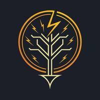 A tree with a lightning bolt striking through its center, showcasing the powerful force of nature, Tree outline intertwining with electricity bolt for a unique logo vector