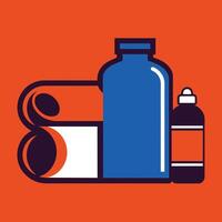 un agua botella y taza metido en un naranja fondo, minimalista y sencillo composición, agua botella y toalla combinación, minimalista sencillo moderno logo diseño vector