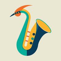 A saxophone with an elongated neck, creating a unique visual representation of its sound, Visualize the sound of a saxophone in a geometric form, minimalist simple modern logo design vector