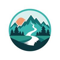 A mountain with a river flowing through it, showcasing natures beauty and power, Mountain and River Simple Logo Template, minimalist simple modern logo design vector