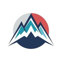 A mountain covered in snow with more snow-capped peaks in the background, simple minimalist mountain logo design icon template vector