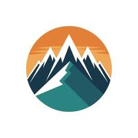 A minimalist logo of a mountain set against a sunset background, simple minimalist mountain logo design icon template vector