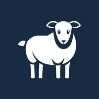 A white sheep stands against a dark blue background, Sheep logo template, minimalist simple modern logo design vector