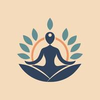 A person is sitting in a lotus position with green leaves surrounding them, Produce a minimalist logo for a yoga studio, minimalist simple modern logo design vector