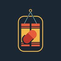 Boxing glove suspended from rope in a boxing gym, Punching bag and boxing gloves display, minimalist simple modern logo design vector