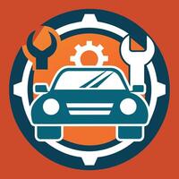 A car with a wrench beside it and another wrench placed on top, symbolizing vehicle repair, Produce a minimalist icon symbolizing vehicle repair, minimalist simple modern logo design vector