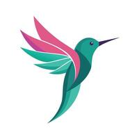 un vibrante colibrí con vistoso plumas graciosamente moscas mediante el aire, simplista diseño de un colibrí en un minimalista logo, minimalista sencillo moderno logo diseño vector