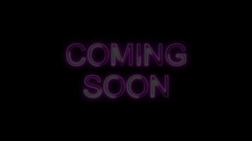 Coming Soon Pink Electric Glow Neon Text Animation on Black Background. Modern Light Design. 4K UHD video