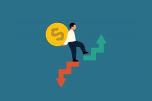 Business Graph Fluctuation. Stock market rebound and economic recover concept. Investor Leap From Red Downward Arrow to Green Upward Arrow. Illustration vector