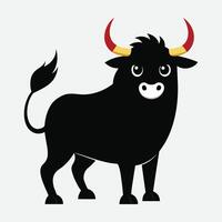 black bull cartoon animal illustration vector