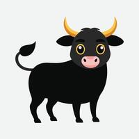 black bull cartoon animal illustration vector