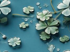 Vintage Seamless pattern of four leaf clover floating on water with texture effect. photo