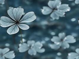 Vintage Seamless pattern of four leaf clover floating on water with texture effect. photo