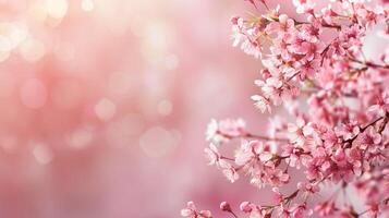 Mother's day background with copy space. Japanese sakura blooming. Right side composition photo