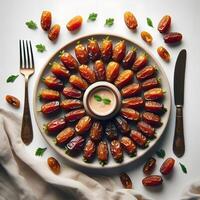 a plate of Date fruit with white background photo