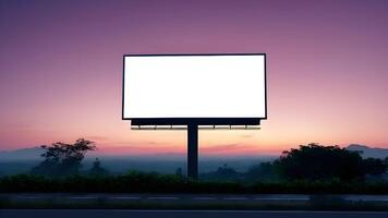 Blank white large horizontal billboard at twilight for advertising placement. photo