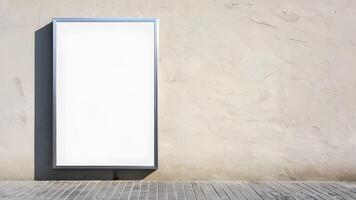 Blank white poster template. Empty street mockup. Clear urban advertising canvas. Billboard advertising advertiser. photo