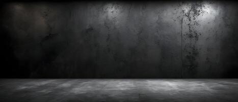 Old grunge background with black wall texture with rough dark concrete floor photo