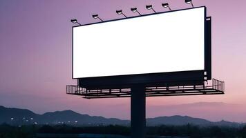 Blank white large horizontal billboard at twilight for advertising placement. photo