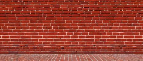 Red brick wall texture, wide panoramic background photo