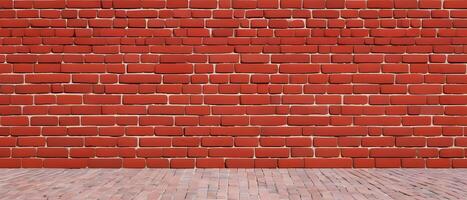 Red brick wall texture, wide panoramic background photo