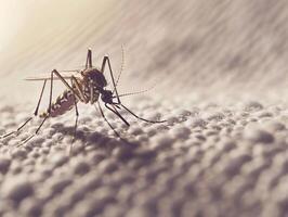 Mosquito resting surrounded by vibrant green macro detail photo