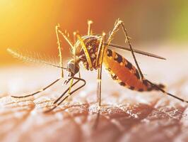 Mosquito resting surrounded by vibrant green macro detail photo